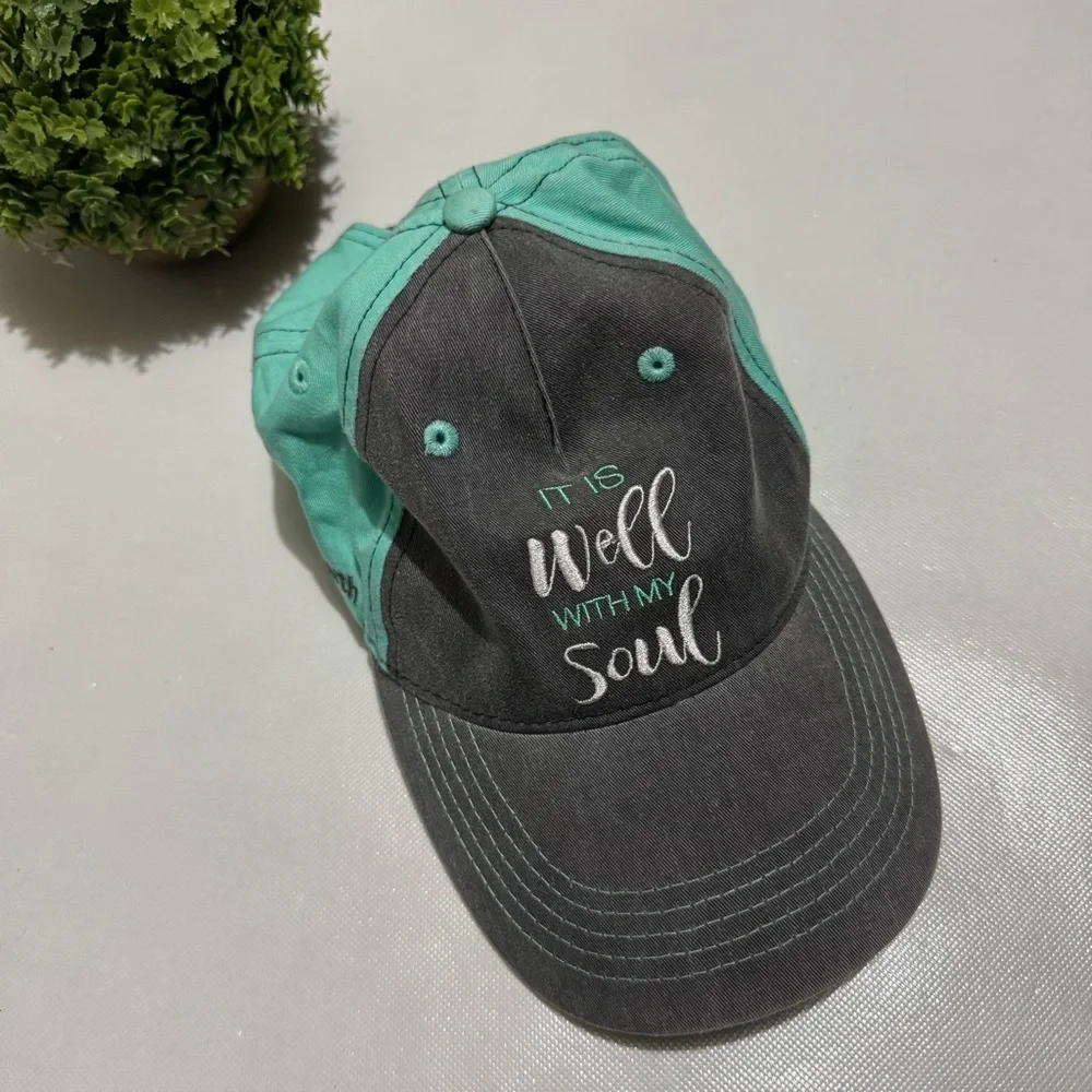 Baseball Cap Hat Gray Teal It Is Well With My Soul‎ Faith Christian Graphic